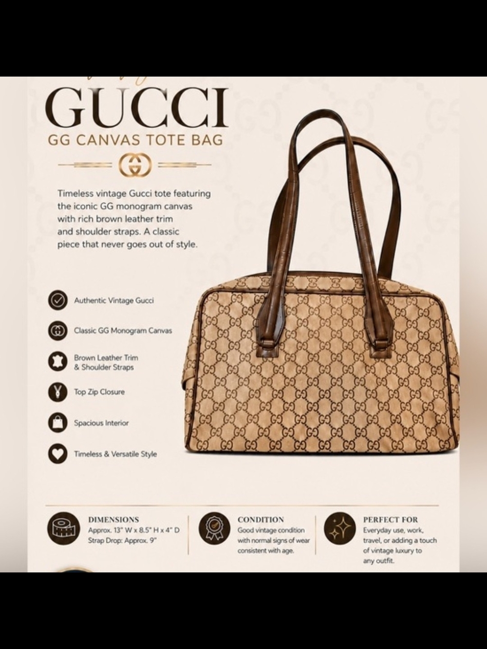 Authentic Vintage Gucci GG Canvas Boston Bag or Shoulder Bag - Picture 10 of 13